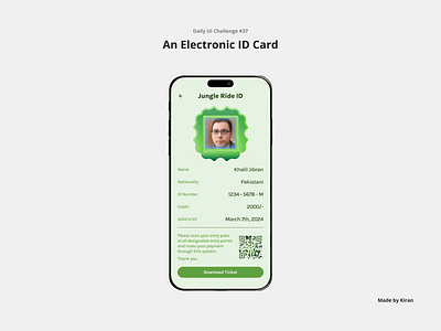 Daily UI Challenge #37 design e card electronic card id card identity card jungle ride mobile design qr scan ui uichallenge ux uxdesigner uxui