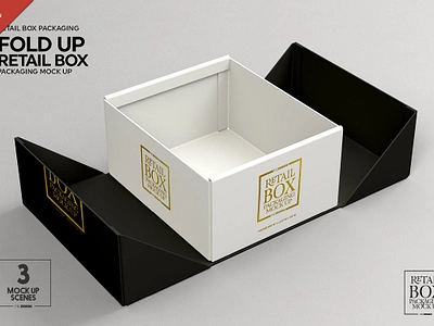 Fold Up Retail Box Packaging Mockup box cardboard fold silver gift gold package luxury package packaging retail rigid shopping