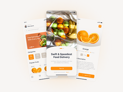 Groceries App app apple application branding cart design fruit app fruit design grocery market app mobile mobile design orange redesign ui ui design ux