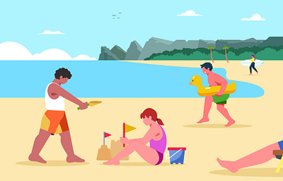 In The Beach beach character flat design illustration