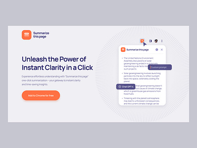 Summarize this page – Chrome extension app branding design landing page ui