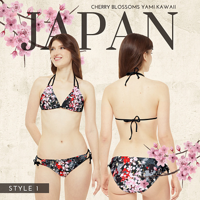 Cherry Blossom Japanese Yami Kawaii V5 Strappy Bikini Set (AOP) apparel designer clothing design graphic design graphic designer illustrator