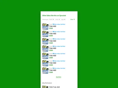 Sprocket Web Listing Recommendation System with Filter bicycle bike browse cycles data ebay filter mobile web recommend scroll see all see more shop similar sprocket used ux web website you might also like