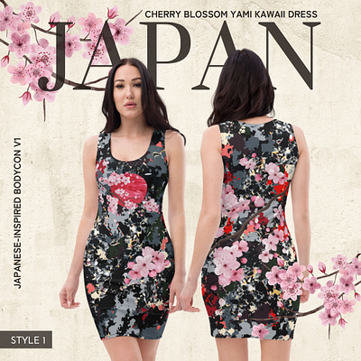 Cherry Blossom Yami Kawaii Dress: Japanese-inspired Bodycon V1 apparel designer clothing designer design graphic design graphic designer graphicdesign tshirt designer