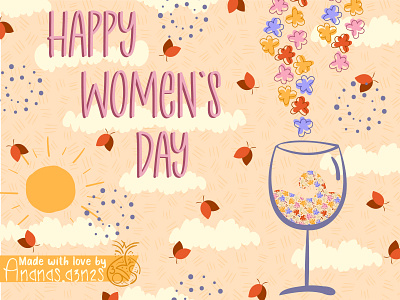 Happy Women's Day💖 2d illustration 8 march adobe illustrator butterfly celebrate women clouds design flowers flowers pattern happy women`s day illustration illustrator international womens day seamless pattern spring sun vector wine glass women day women`s day