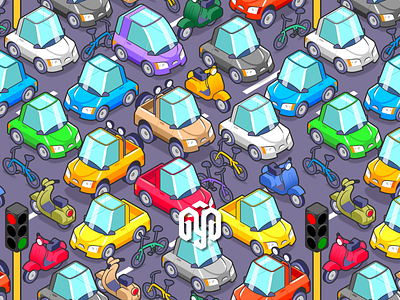 Colorful Parking 🚗 🛻 🚙 🛵 🚕 🚲 bicycle byke car fabrics isometric art isometric illustration loop pattern road svg systematic design technical graphics traffic light transportation truck vector graphics vespa