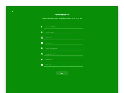 Sprocket Web Full-screen Payment Method Entry bicycle bike bitcoin cashapp dialog ethereum finance focus full screen green modal money pay payment paypal sprocket ux venmo web website