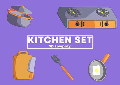 3D Lowpoly Kitchen Set 3d 3d modeling 3dicon 3dmodel anime blender design gibli graphic design icon illustration lowpoly stylized