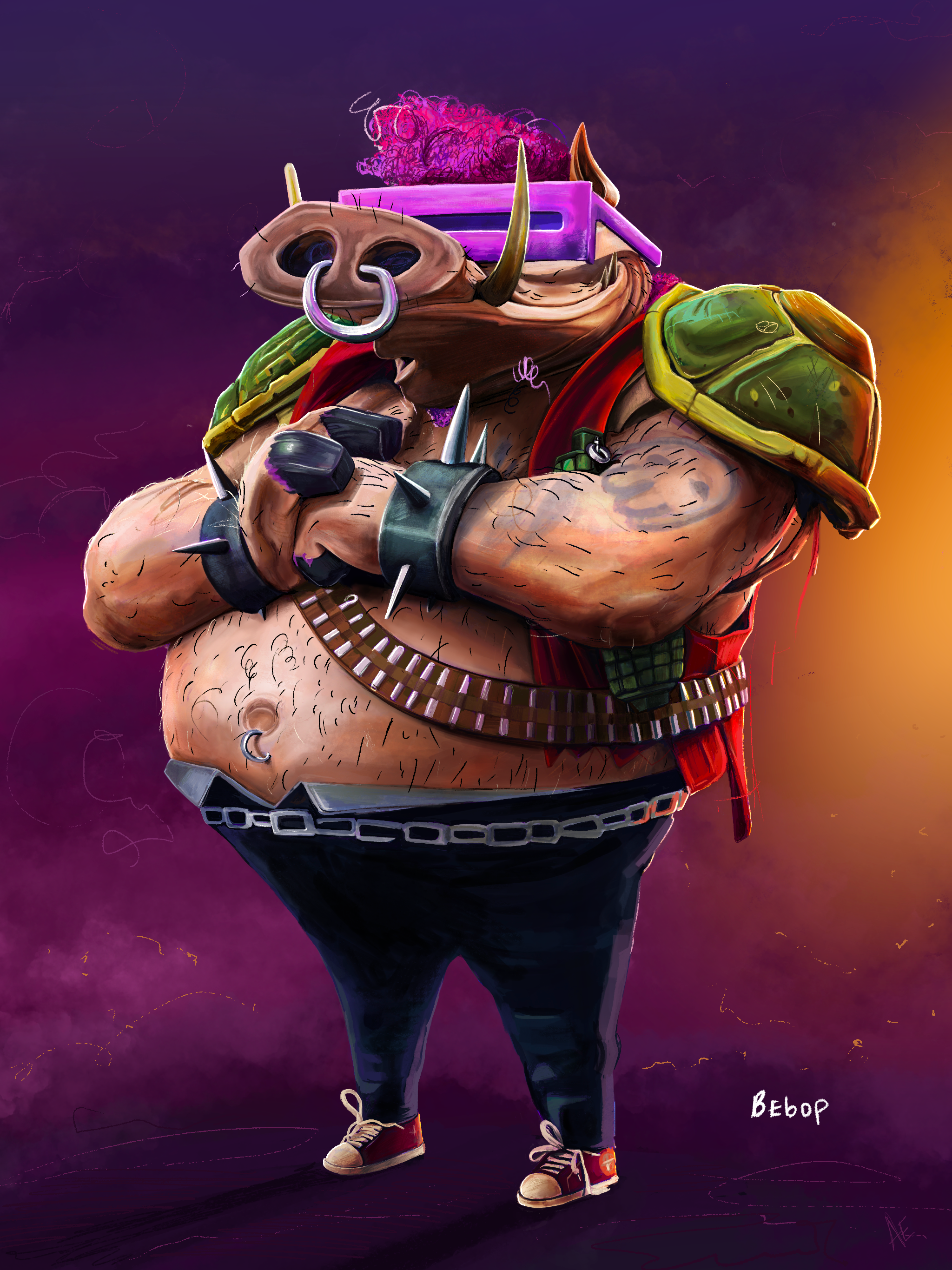 Bebop animation character colourful digital illustration fan art film illustration movies orange pink poster procreate purple saturation sketch time lapse tmnt turtles warm colours