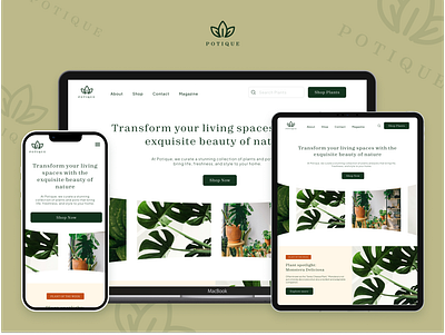 Plantique: Responsive design of homepage for plant online store design mockup graphic design landing page design responsive design ui webdesign