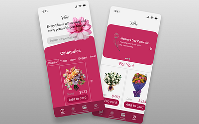 VINE app design app app design e commerce figma flower mobile frame mothers purple rose ui ux web design white