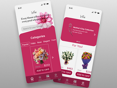 VINE app design app app design e commerce figma flower mobile frame mothers purple rose ui ux web design white