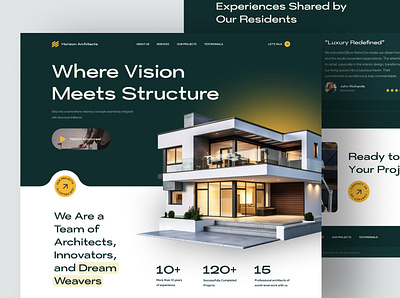 Horizon Architects – Landing Page for Architect's Studio architecture creative green landing page modern ui ux yellow