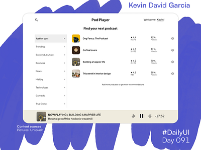 #DailyUI Day 91: Curated for You app audio curate curated dailyui directory media personalized podcast recommendation recommended search web app website