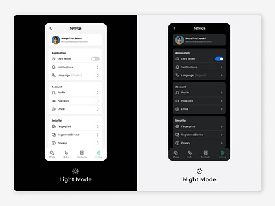 Settings with Light & Night Mode application light mode mobile app mobile app design night mode settings ui user experience design user interface design ux