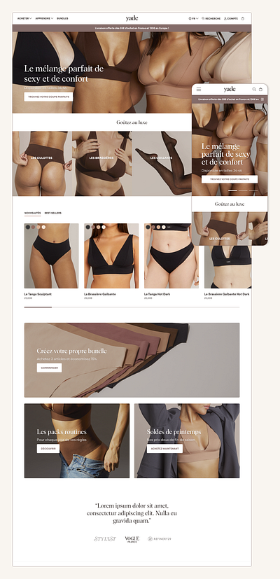 Yade Paris - Homepage ecommerce homepage ui ux web design