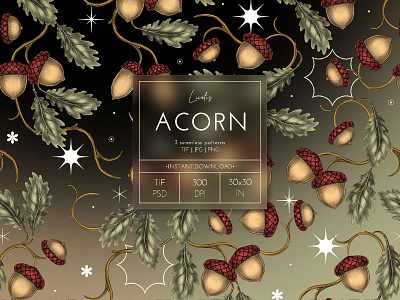 ACORN - vintage seamless pattern abstract acorn botanical branding celestial design drawing fabric graphic design hand drawn illustration nature oak pattern design plants seamless pattern stars textile vintage wallpaper