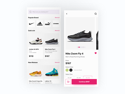 Shoes E-Commerce App adidas app design branding clean design clean ui converse design ecommerce ecommerce app fuma mobile shoes app nike online store product detail shoes shoes app ui ui design ui ux design ux