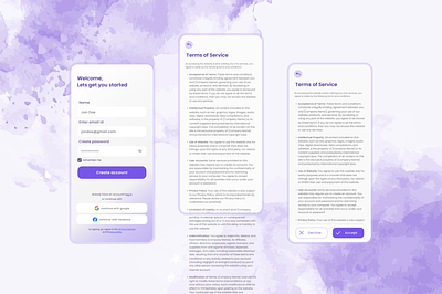 Terms and Conditions | Sign up UI Design accept or decline account create account legal log in minimal mobile login modern onboarding policy privacy policy settings sign in sign up terms terms and conditions ui ux ux