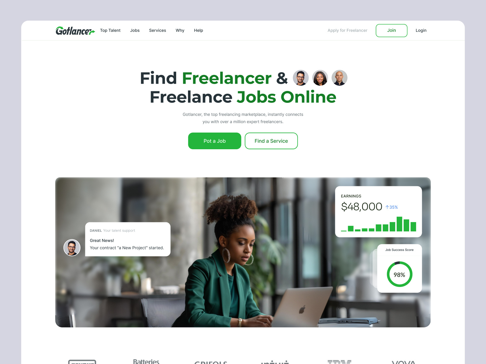 Website Hero Image fivver freelancer header images hero images landingpage talent ui upwork user interface website website design