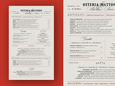 Osteria Mattone menu antipasti branding italian italian cuisine italian restaurant italy layout design menu design pasta pizza restaurant restaurant brand restaurant branding restaurant menu roman rome