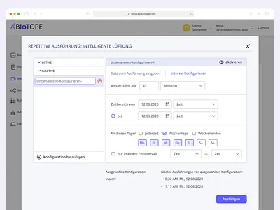 BIoTope - Configuration of the interval service configuration interval iot service setting ui