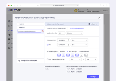 BIoTope - Configuration of the interval service configuration interval iot service setting ui