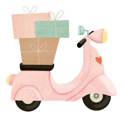 Milledeux scooter childrens book illustration cute scooter feminine pastels pink retail shopping transportation vespa