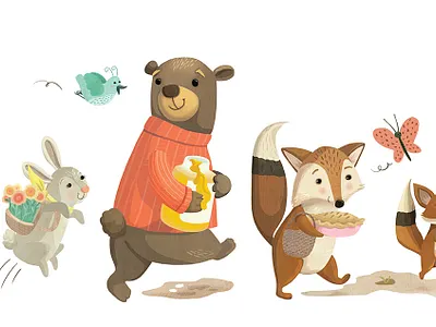 Forest critters picnic party childrens book illustration childrens books childrens illustration cute animals forest illustration kidlitart whimsical woodsy