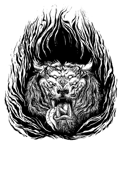 tiger blackwork cat design fire flame illustration ink tattoo tiger tshirt