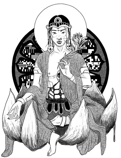 Cyber Geisha asian geisha illustration ink japan lotus tattoo tshirt
