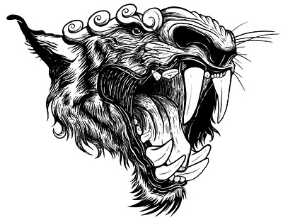 Tibetan tiger bite design illustration indonesian ink jaw mouth stylized tattoo tibetan tiger tshirt