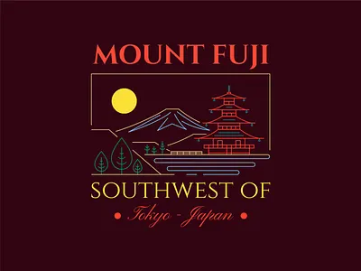Mount Fuji design illustration japan lake mount fuji mountain panorama temple tower travel tree tshirt
