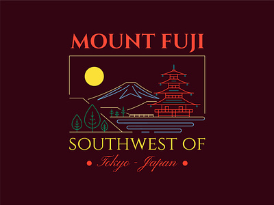 Mount Fuji design illustration japan lake mount fuji mountain panorama temple tower travel tree tshirt