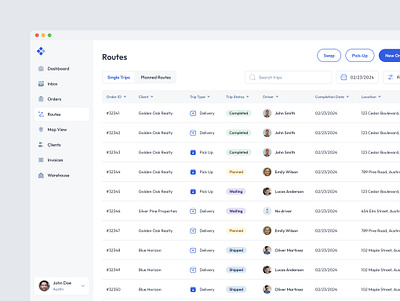 Redesign of the Logistic Management Tool app backoffice card chart clean dashboard details form information list logistic management map route simple status table tool transport web