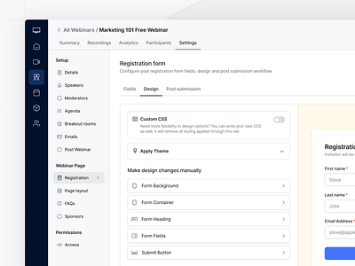 Webinar Registration Form Design Tab branding design flat mini minimal saas ui ux