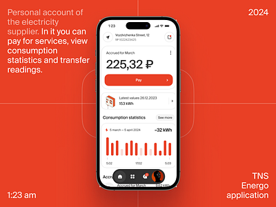 Personal account of the electricity supplier | Energy app account app counter data flat home interface mobile orange personal account ui uxui