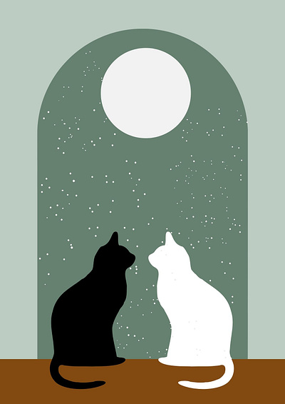 Gatinhos na Janela - Noite canva desenho gato grafico graphic design noite preto quadro