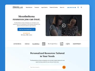 Asbestos.com Homepage buttons cancer doctor featured grid layout medical mesothelioma mockup responsive ui ux video website