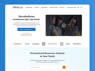 Asbestos.com Homepage buttons cancer doctor featured grid layout medical mesothelioma mockup responsive ui ux video website