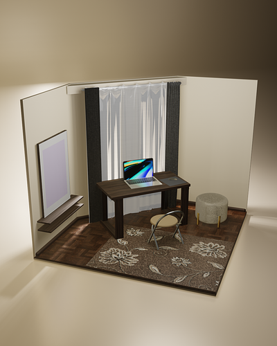 Workspace 3d animation arquitecture blender curtains desk interior design mac model modeling office window