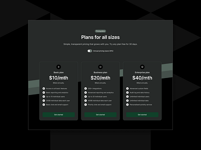 Pricing Section design landing page pricing saas ui ux website