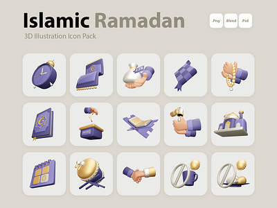 Islamic Ramadan 3D Icon Set 3d 3dicon blender branding eid fitr graphic design icon illustration islamic logo png ramadan ui