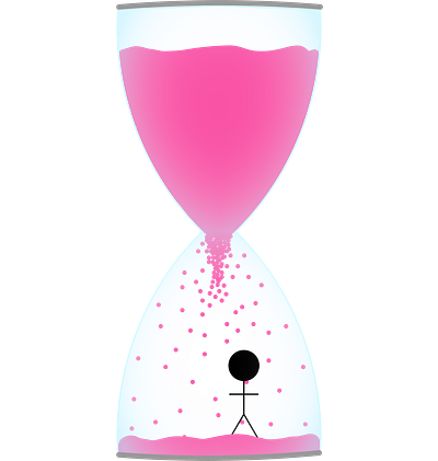 Running out of time hour glass illustration metaphor pink stick figure trapped