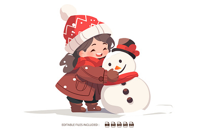 Happy Girl And Snowman Cartoon Clipart 3d animation branding cartoon clipart cliparts cute design girl graphic design hugging illustration logo smiling snowman