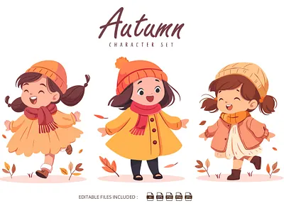 Autumn Girl Character Cartoon Clipart 3d animation autumn branding cartoon character set cute design girl girls graphic design illustration logo