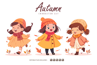 Autumn Girl Character Cartoon Clipart 3d animation autumn branding cartoon character set cute design girl girls graphic design illustration logo