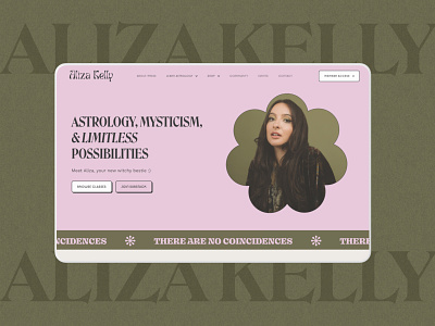 Aliza Kelly Website Hero Section astrologer astrology branding design hero section mystic pink pink and green website design website landing page