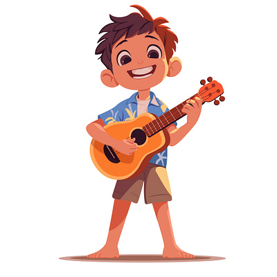 Guitarist Boy Cartoon Clipart 3d animation boy branding cartoon cartoons character cute design graphic design guitarist hawai illustration logo mascot musician smile ukulele