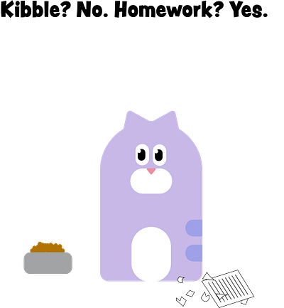 Jerry eats the homework cats dog ate my homework food funny homework humor illustration jerry the cat kibble purple stereotypes